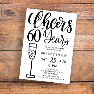 Invitation À 60 ans, fête d'anniversaire en noir et blanc