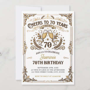 Invitation À 70 ans Félicitations Vintage Or Blanc Anniversai