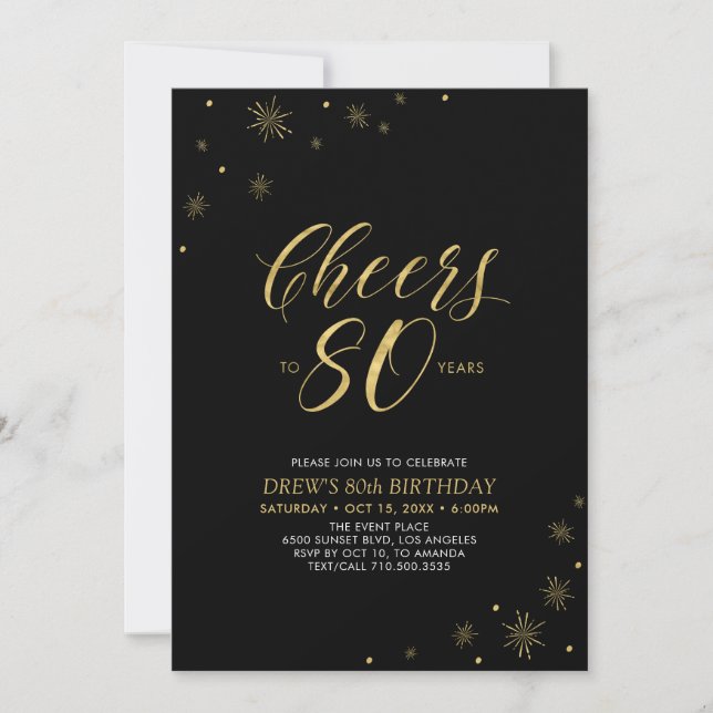 Invitation À 80 | Gold & Black 80th Birthday Party (Devant)