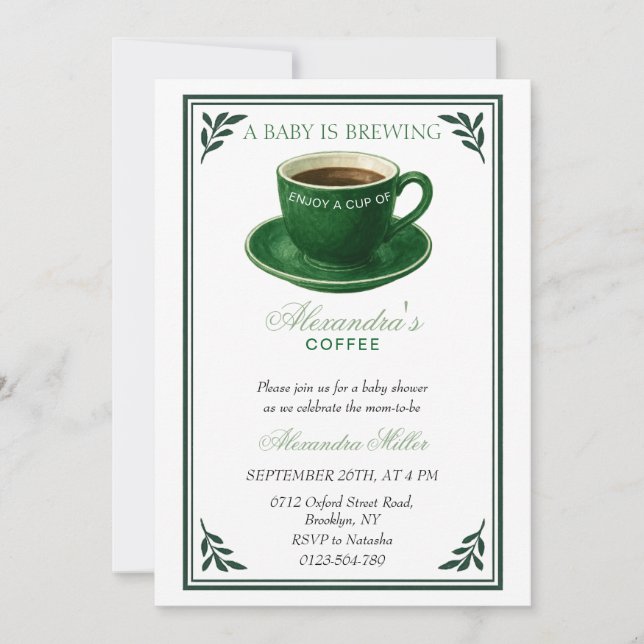 Invitation A Baby Is Brewing Coffee Cup Baby Shower (Devant)
