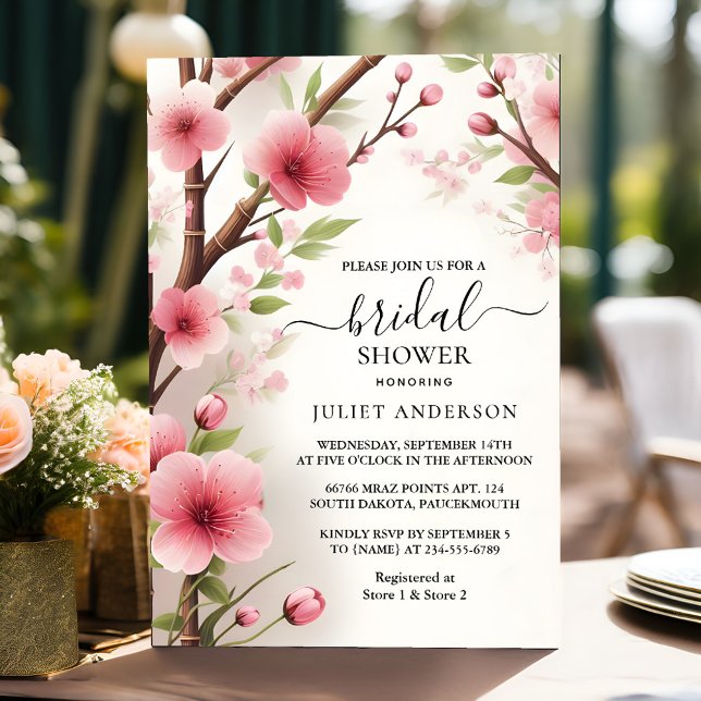 Invitation À Bamboo rose Sakura cerise Fête des mariées en fl (Créateur téléchargé)