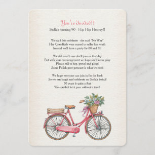 Invitation à bicyclette rose Customisée