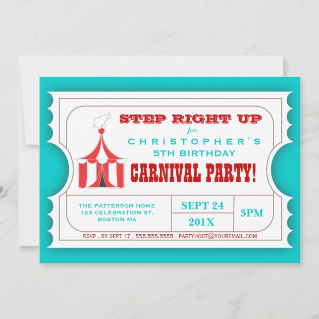 Invitation à billets pour le Carnaval du Cirque (Devant)