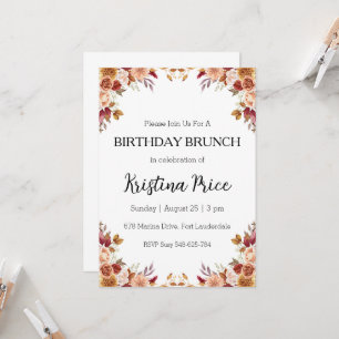 invitation à brunch d'anniversaire fleuri