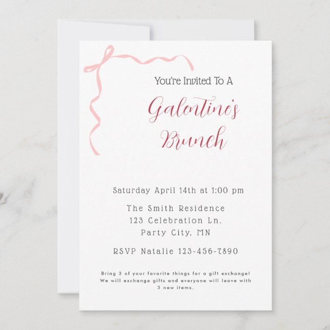 Invitation à Brunch de Pink Bow Galentine (Devant)