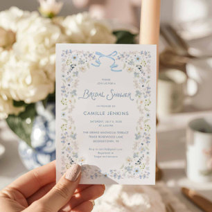 Invitation à carreau floral bleu aquarelle pour dé