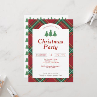 Invitation à carreaux rouges pour une fête de Noël