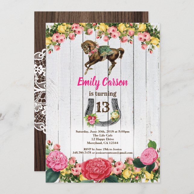 Invitation à cheval invitation d'anniversaire à ch (Devant / Derrière)