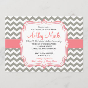 Invitation à Chevron gris et rose