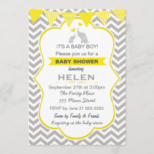 Invitation à Chevron jaune Baby shower éléphant