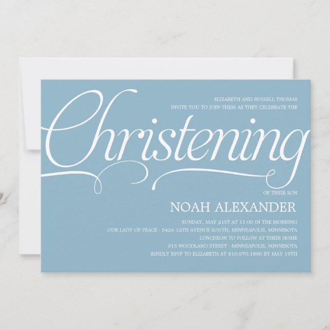 Invitation à Christening de Script Précieux - Bleu (Devant)