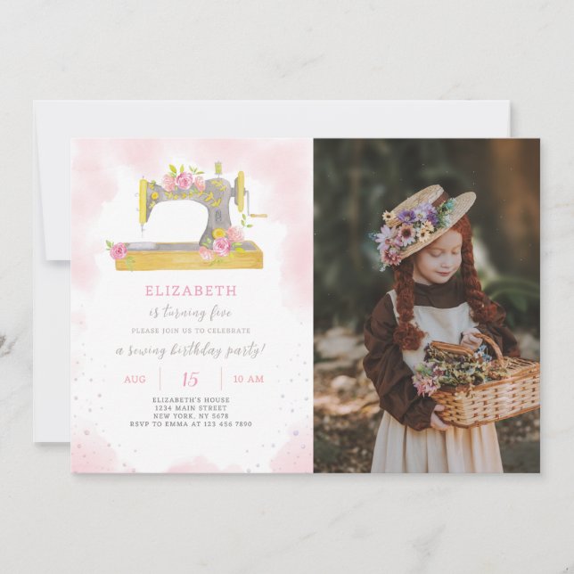 Invitation À Coudre Anniversaire Avec Photo (Devant)