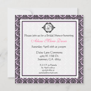 Invitation à Damas Fête de l'mariée rose et noir