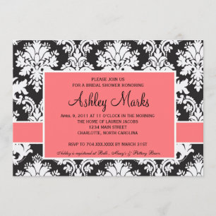Invitation à Damas noir et corail