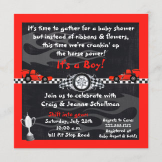 Invitation à damiers Drapeau Course Voiture Bébé Douche Invit