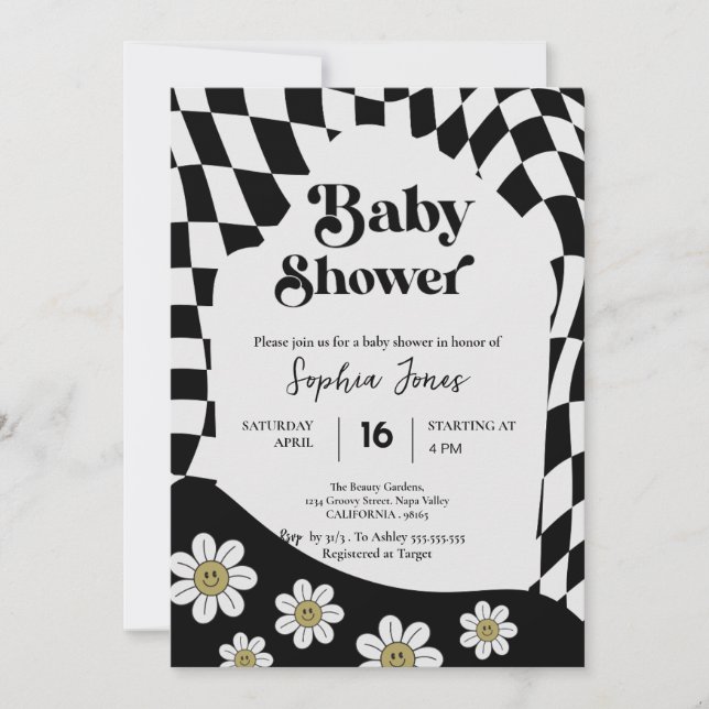 Invitation À damiers noire | EN VICHY | LES ANNÉES 70 BABY SH (Devant)