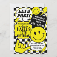 à damiers Sourire Visage Anniversaire Fête Invitat