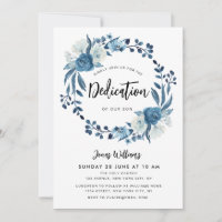 Invitation à dédicace pour bébé floral bleu marine