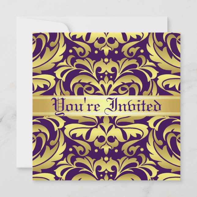 Invitation à défiler violet de Damask de métal de  (Devant)
