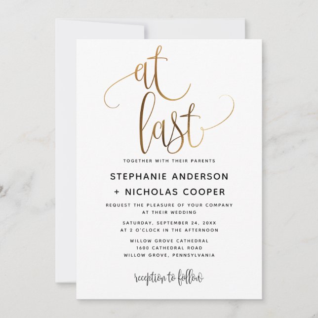 Invitation À Dernier Black Gold Script Typographie Mariage (Devant)