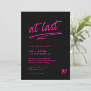 Invitation À Dernier Black Hot rose Typographie Mariage moder