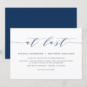 Invitation À Dernier Navy Blue Minimalist Script Mariage