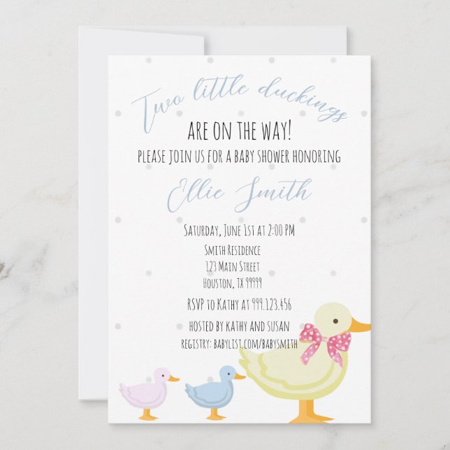 Invitation à deux Baby showers, deux canetons (Devant)