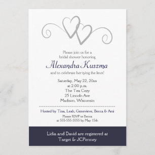 Invitation à deux coeurs Marine et Silver Bridal S