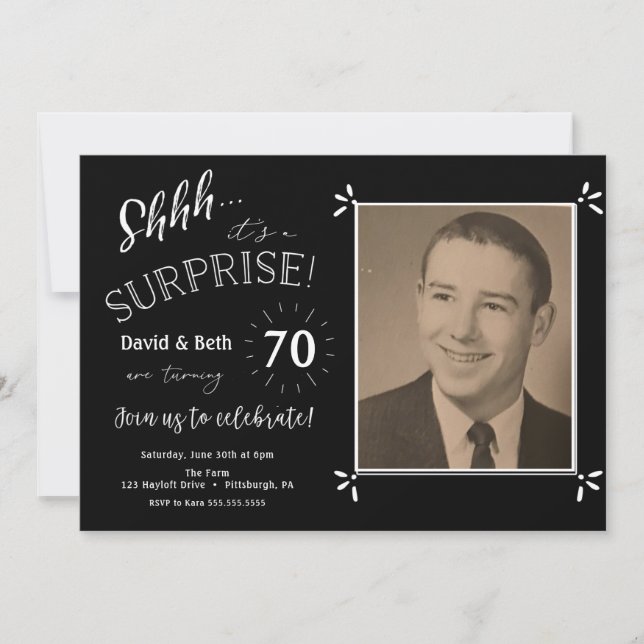 Invitation à deux parties pour anniversaire surpri (Devant)