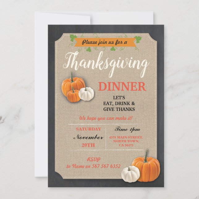 Invitation à dîner de Thanksgiving citrouilles cra (Devant)