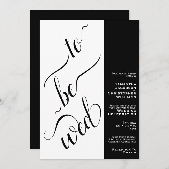 Invitation À être Mer Minimum 2 Volets Mariage noir et blanc (Devant / Derrière)