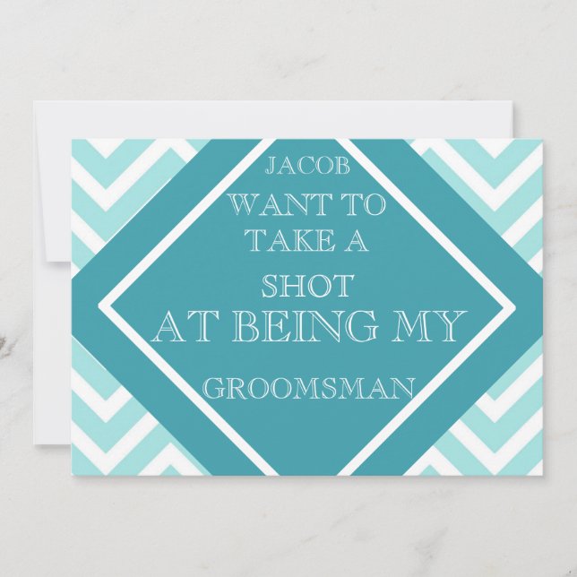 Invitation À Être Mon Groomsman Aqua Blue Zigzag Motif (Devant)