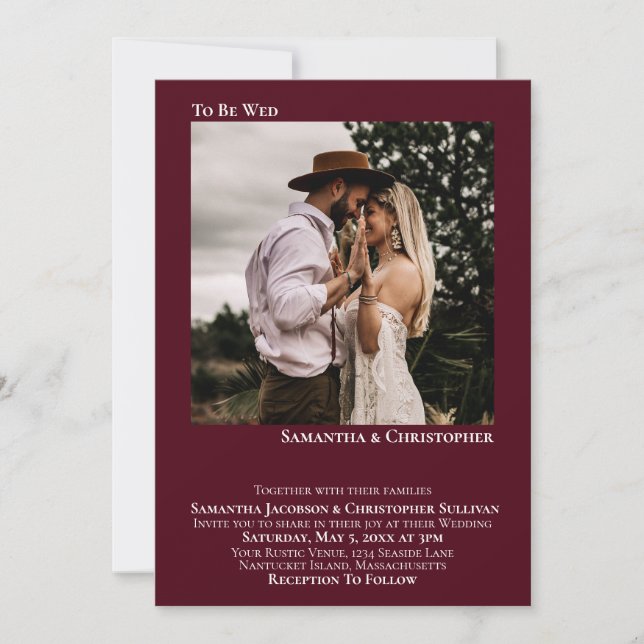 Invitation À être mûr Moderne Minimal Burgundy Mariage photo (Devant)