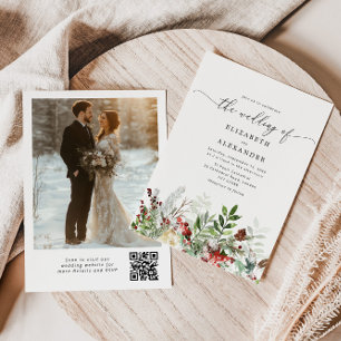 Invitation À feuillage persistant élégance mariage d'hiver QR