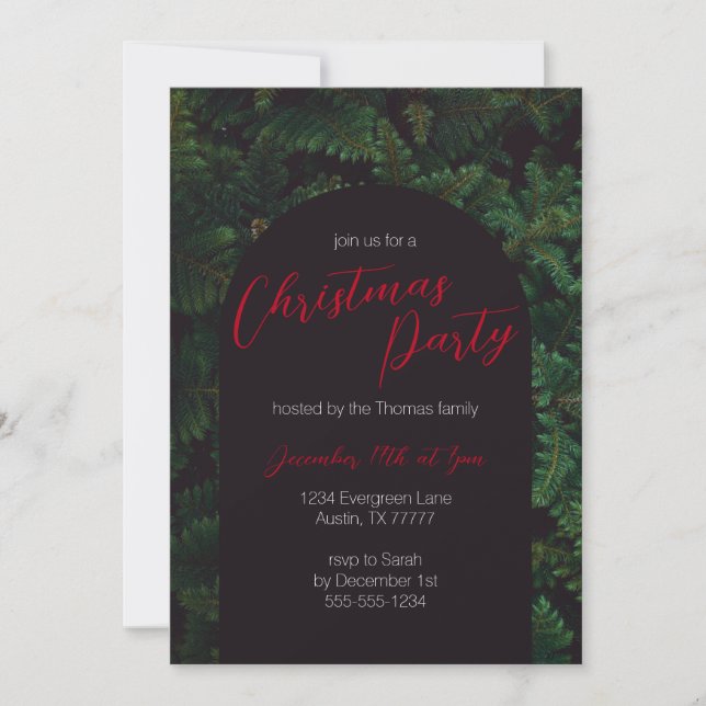 Invitation À feuillage persistant Élégante Fête de Noël (Devant)