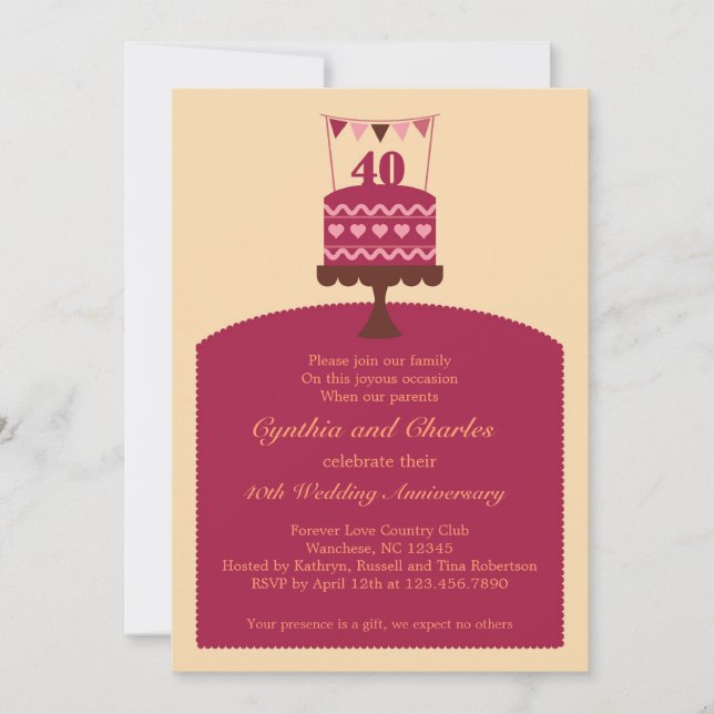 Invitation à gâteau pour l'anniversaire de 40 Mari (Devant)