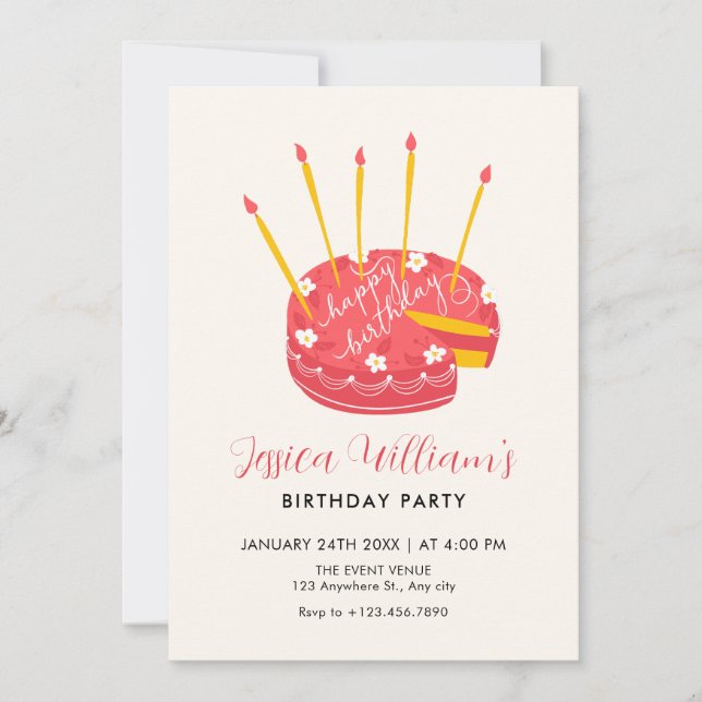 Invitation à gâteau rose Anniversaire (Devant)