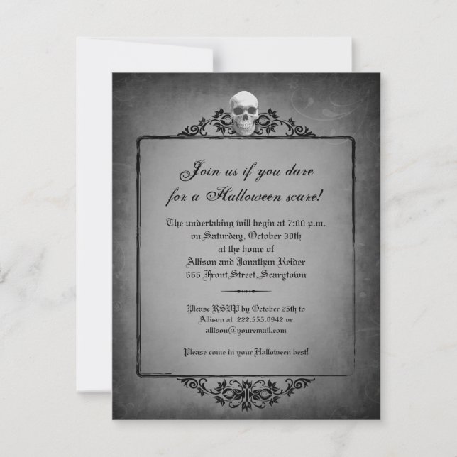 Invitation à Halloween dans le cadre du crâne (Devant)