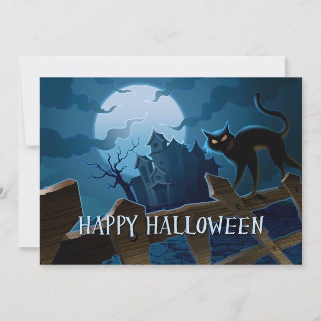 Invitation à Halloween en chat noir Éffrayant (Devant)