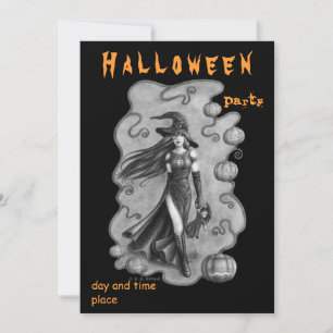 Invitation à Halloween sorcière et poupée