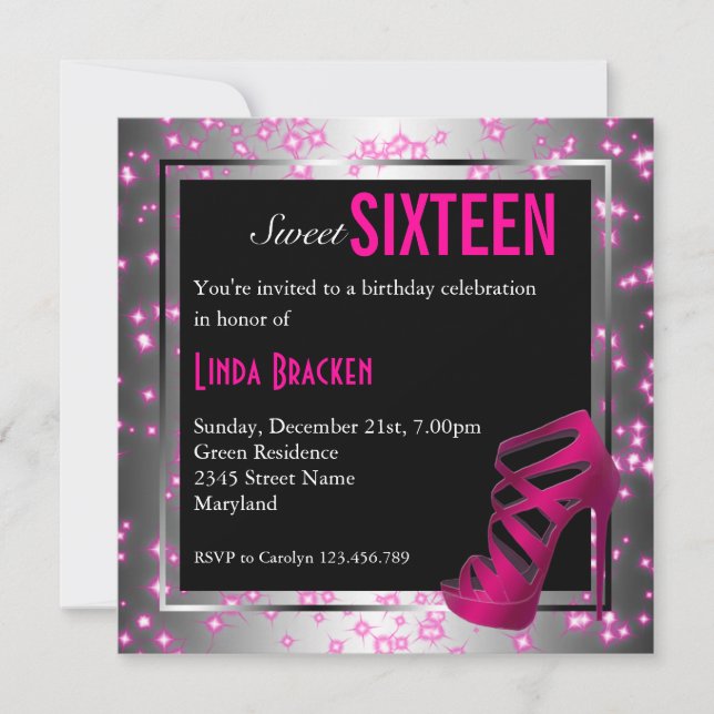 Invitation à haut Sweet sixteen rose Glam Sparklin (Devant)