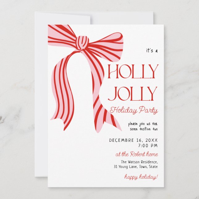 Invitation A holly jolly Pink Red Coquette Bow christmas  (Devant)