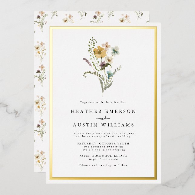Invitation à huile de Mariage floral (Recto/Verso)