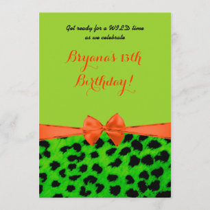 Invitation à imprimer Neon Green Orange Leopard Ch