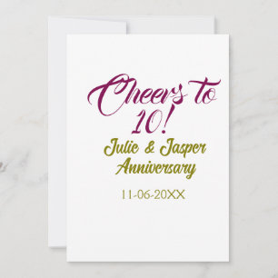 Invitation À la 10e anniversaire de mariage mauve or