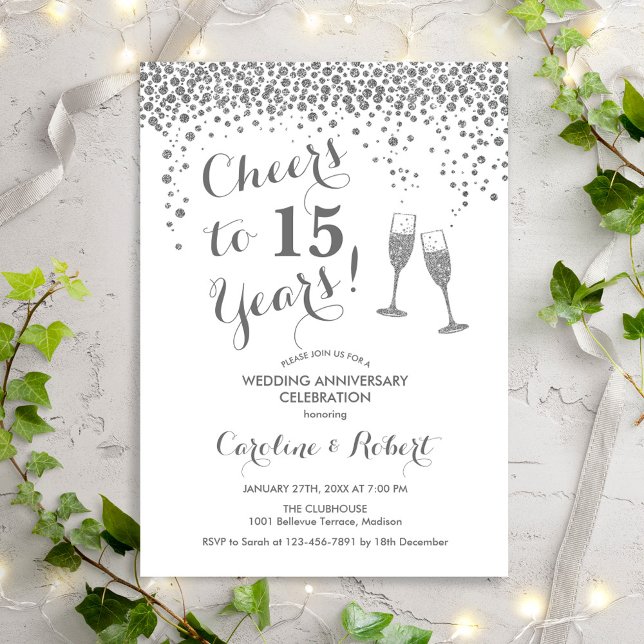 Invitation À la 15e anniversaire - Blanc argent (Créateur téléchargé)