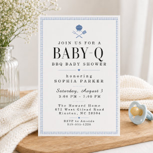 Invitation à la Baby-Q BBQ Baby Shower à carreaux 