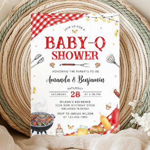 Invitation à la Baby-Q Shower carreau rouge