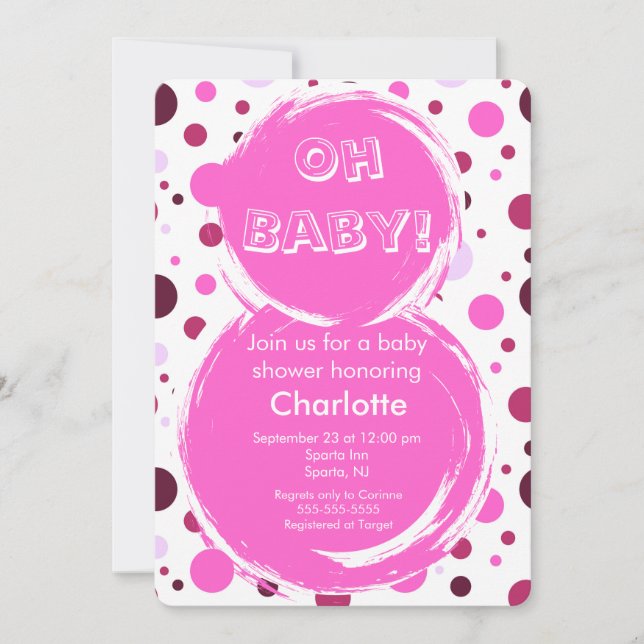 Invitation à la Baby Shower à pois roses (Devant)
