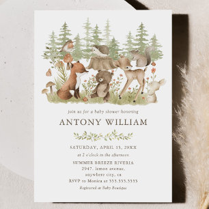 Invitation à la baby shower Animaux de la forêt de